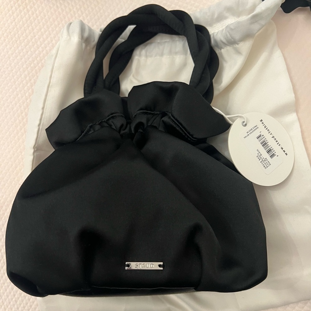 Staud black satin grace bag